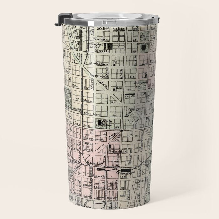 Vintage Map of Indianapolis Indiana (1884) Travel Mug Gallery Image 3