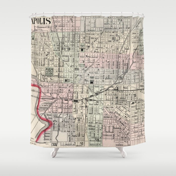 Vintage Map of Indianapolis Indiana (1884) Shower Curtain Gallery Image 1