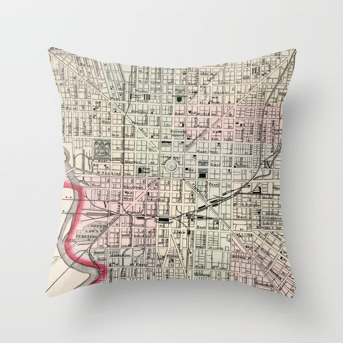 Vintage Map of Indianapolis Indiana (1884) Throw Pillow Gallery Image 1