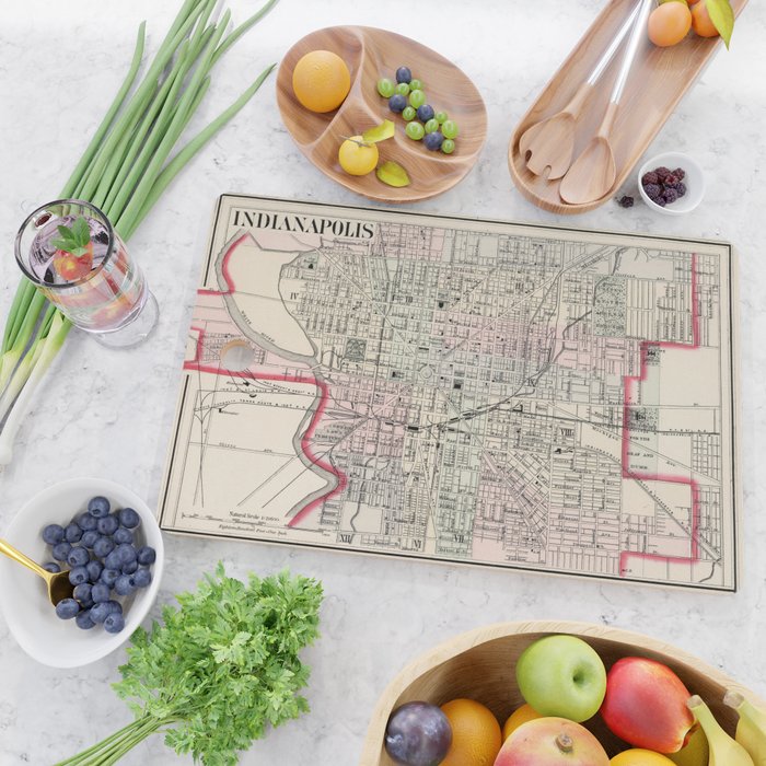 Vintage Map of Indianapolis Indiana (1884) Cutting Board Gallery Image 2