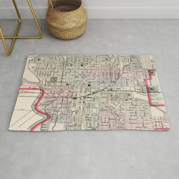Vintage Map of Indianapolis Indiana (1884) Rug Gallery Image 1