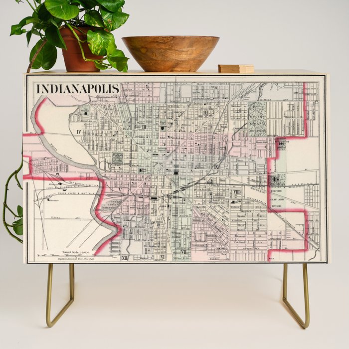 Vintage Map of Indianapolis Indiana (1884) Credenza Gallery Image 1