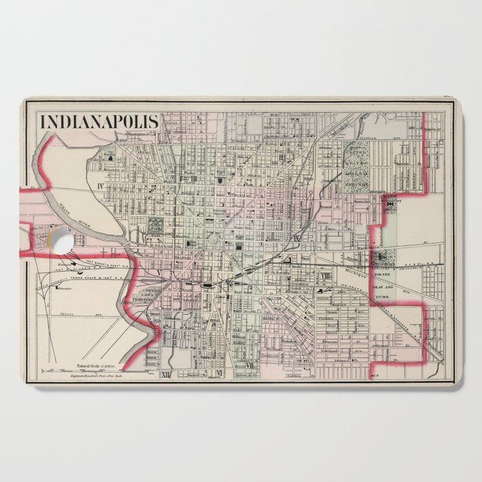 Vintage Map of Indianapolis Indiana (1884) Cutting Board Gallery Image 1