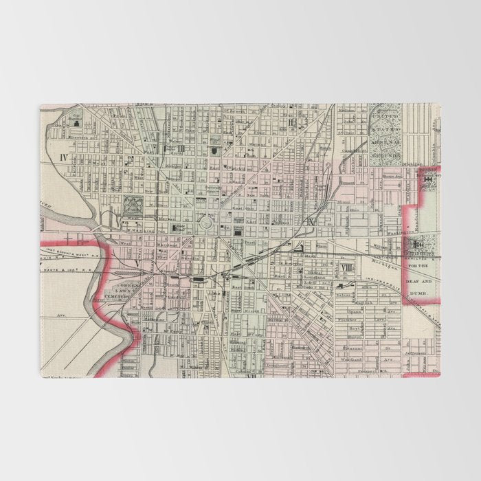 Vintage Map of Indianapolis Indiana (1884) Rug Gallery Image 2