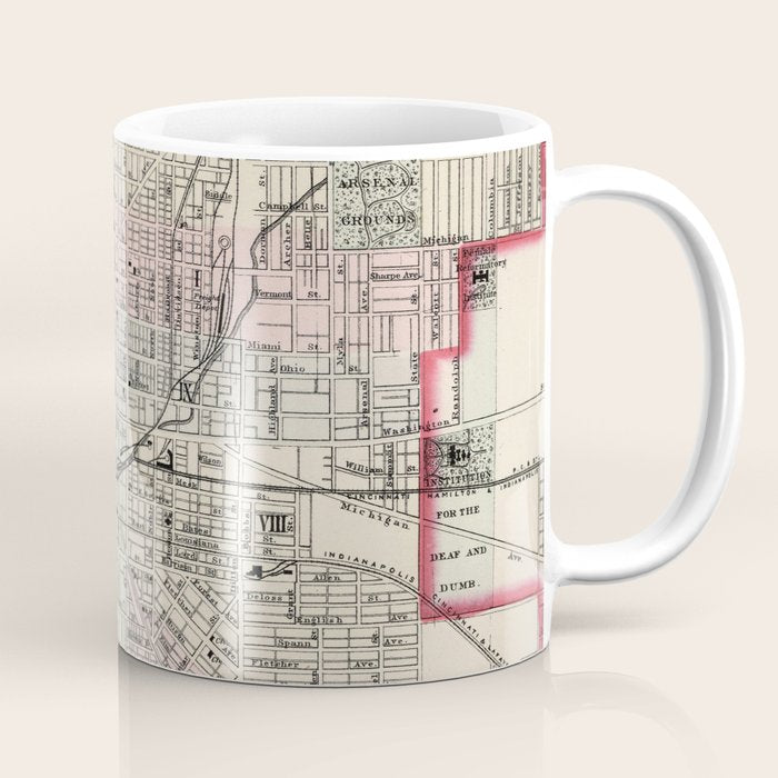 Vintage Map of Indianapolis Indiana (1884) Coffee Mug Gallery Image 1