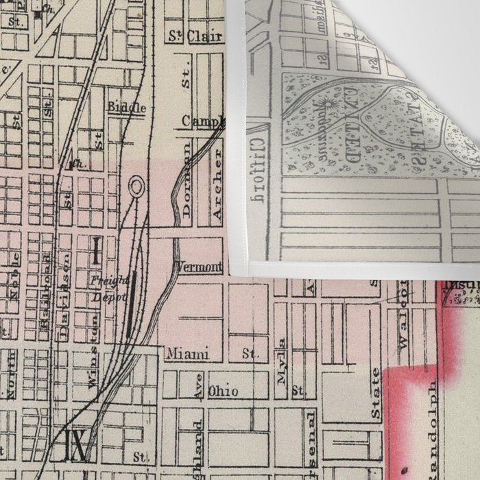 Vintage Map of Indianapolis Indiana (1884) Wall Tapestry Gallery Image 3