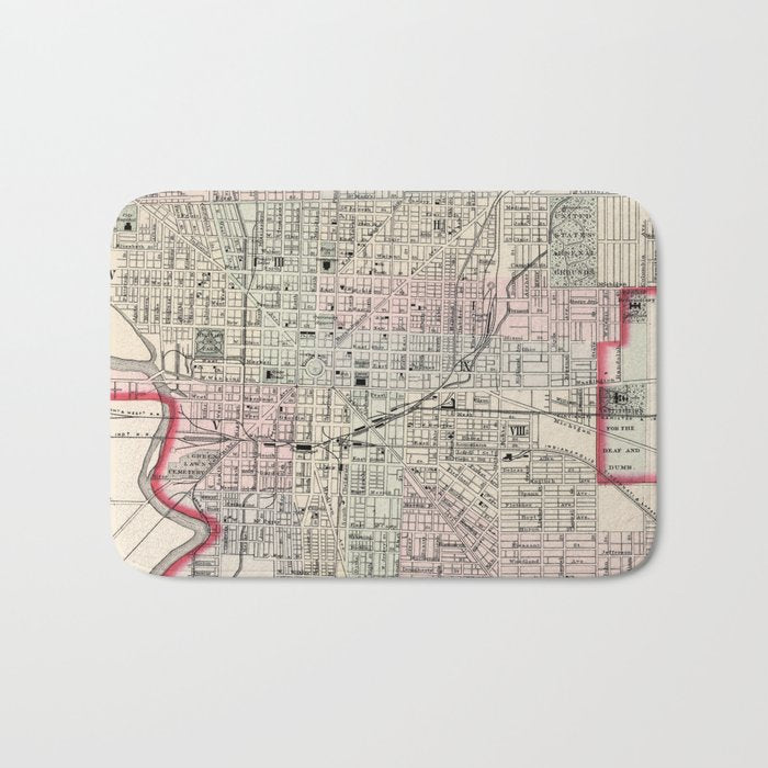 Vintage Map of Indianapolis Indiana (1884) Bath Mat Gallery Image 1