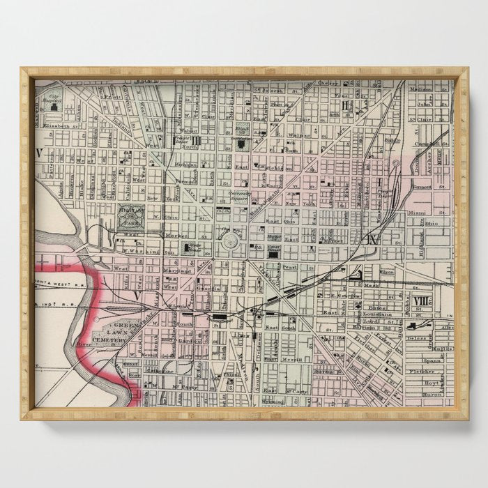 Vintage Map of Indianapolis Indiana (1884) Serving Tray Gallery Image 1