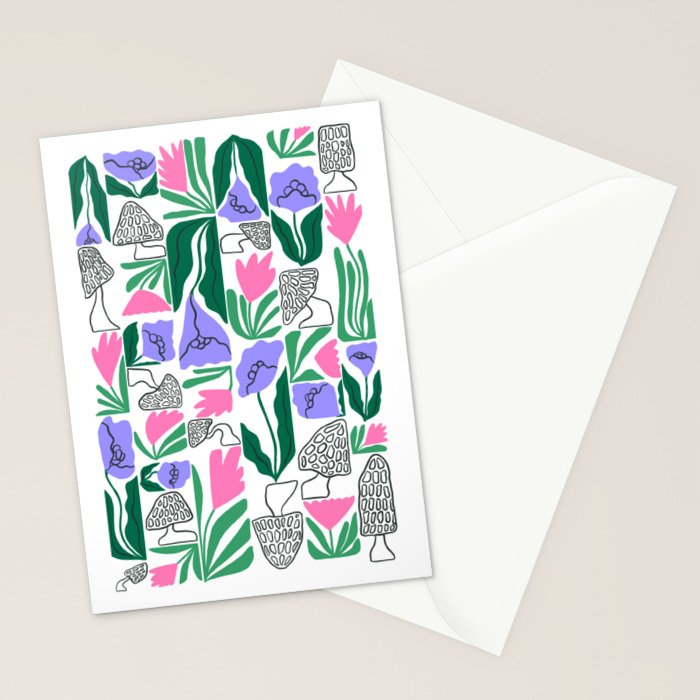 Spring Morels and Flowers Pattern Stationery Card Gallery Image 2