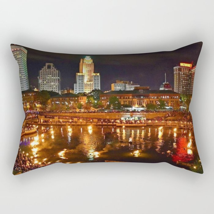 Summer Waterfire at Waterplace Park - Providence, Rhode Island Rectangular Pillow Gallery Image 2