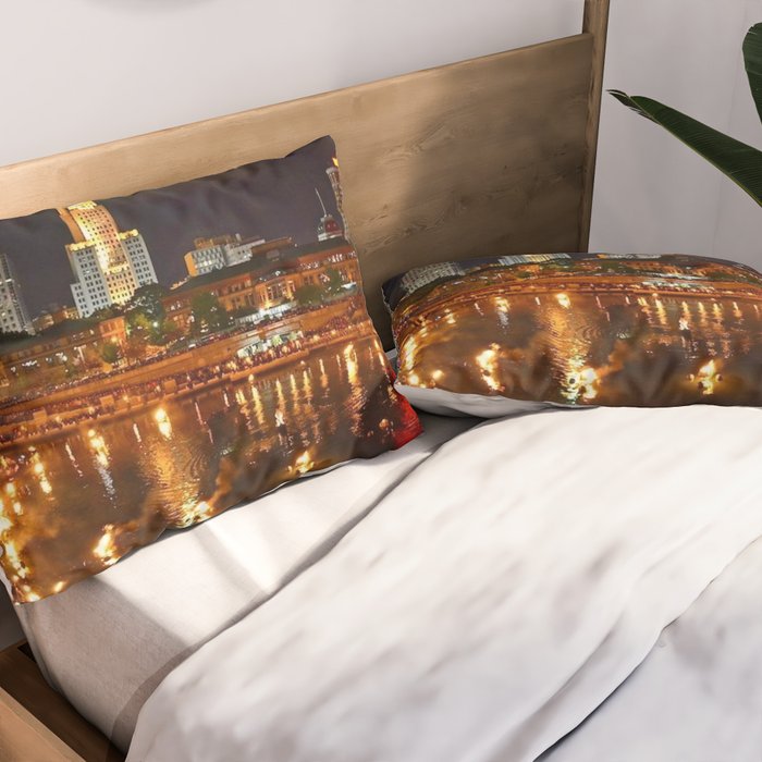 Summer Waterfire at Waterplace Park - Providence, Rhode Island Pillow Sham Gallery Image 2