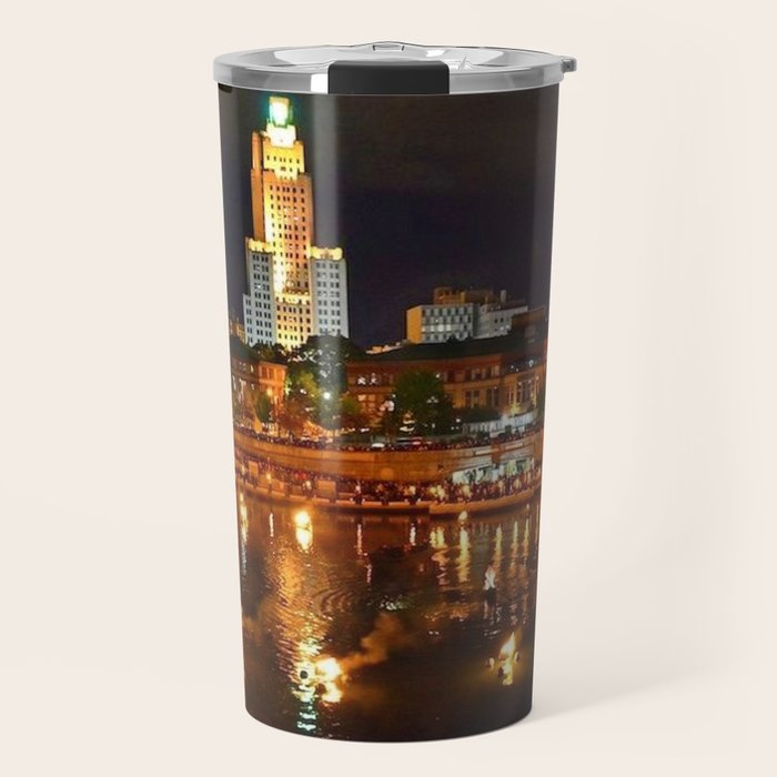Summer Waterfire at Waterplace Park - Providence, Rhode Island Travel Mug Gallery Image 1