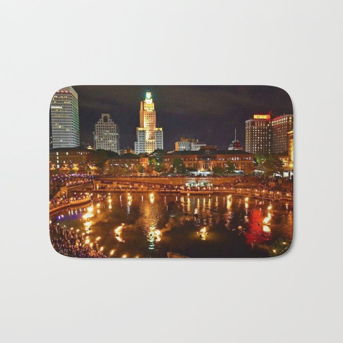 Summer Waterfire at Waterplace Park - Providence, Rhode Island Bath Mat Gallery Image 1