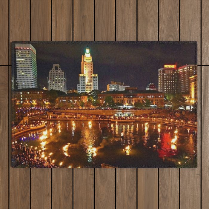 Summer Waterfire at Waterplace Park - Providence, Rhode Island Outdoor Rug Gallery Image 1