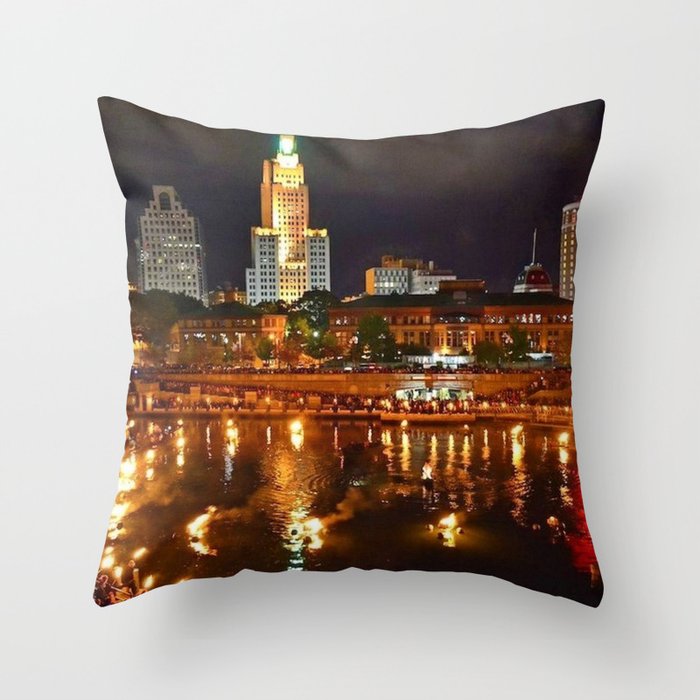 Summer Waterfire at Waterplace Park - Providence, Rhode Island Throw Pillow Gallery Image 6