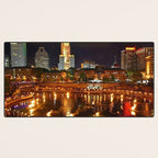 Summer Waterfire at Waterplace Park - Providence, Rhode Island Desk Mat Gallery Image 3