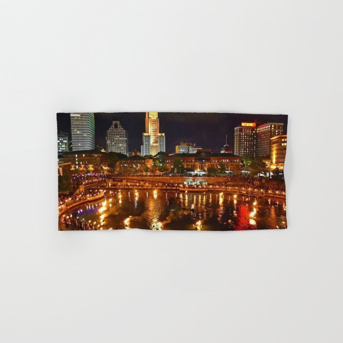 Summer Waterfire at Waterplace Park - Providence, Rhode Island Towels Gallery Image 1