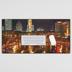 Summer Waterfire at Waterplace Park - Providence, Rhode Island Desk Mat Gallery Image 1