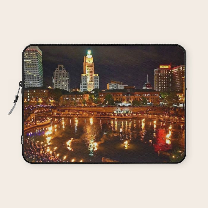 Summer Waterfire at Waterplace Park - Providence, Rhode Island Laptop Sleeve Gallery Image 1