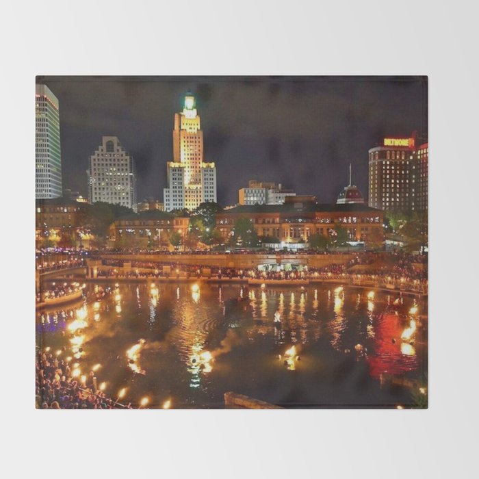 Summer Waterfire at Waterplace Park - Providence, Rhode Island Throw Blanket Gallery Image 2