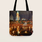 Summer Waterfire at Waterplace Park - Providence, Rhode Island Tote Bag Gallery Image 1