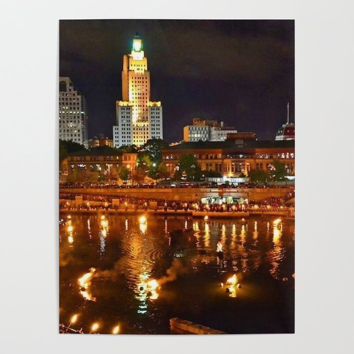 Summer Waterfire at Waterplace Park - Providence, Rhode Island Poster Gallery Image 4
