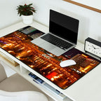 Summer Waterfire at Waterplace Park - Providence, Rhode Island Desk Mat Gallery Image 2