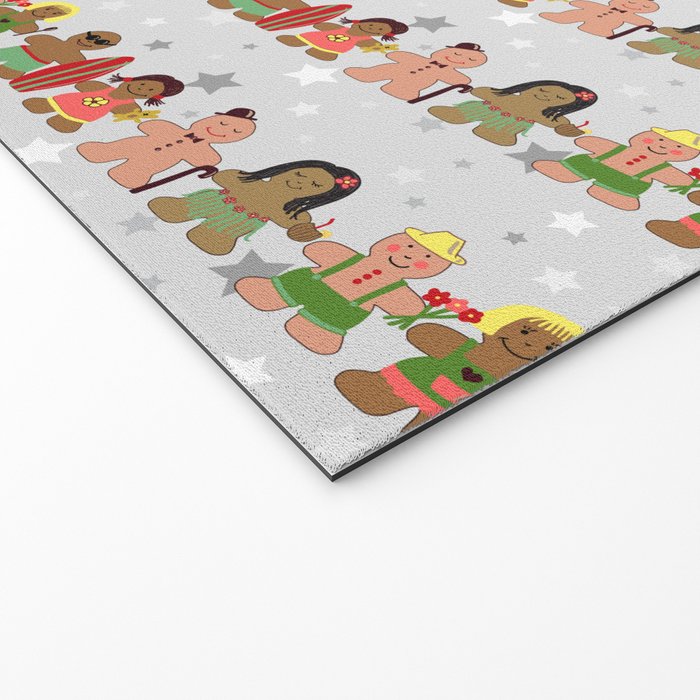 Gingerbread men and women on a gray background with stars. Gingerbread surfer. Gingerbread hula girl. Fun Christmas print. Welcome Mat Gallery Image 2
