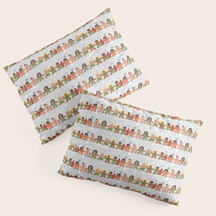 Gingerbread men and women on a gray background with stars. Gingerbread surfer. Gingerbread hula girl. Fun Christmas print. Pillow Sham Gallery Image 1