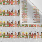 Gingerbread men and women on a gray background with stars. Gingerbread surfer. Gingerbread hula girl. Fun Christmas print. Wall Tapestry Gallery Image 3