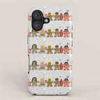 Gingerbread men and women on a gray background with stars. Gingerbread surfer. Gingerbread hula girl. Fun Christmas print. iPhone Case Gallery Image 1