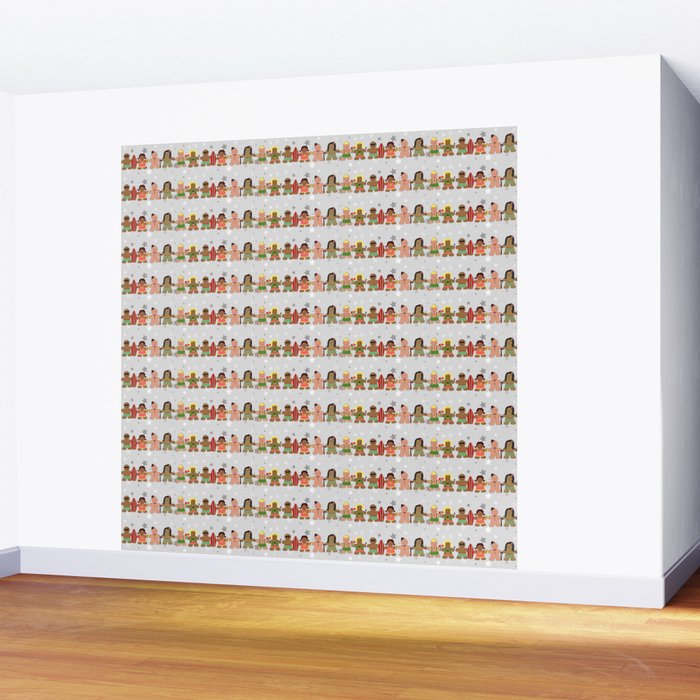 Gingerbread men and women on a gray background with stars. Gingerbread surfer. Gingerbread hula girl. Fun Christmas print. Wall Mural Gallery Image 2