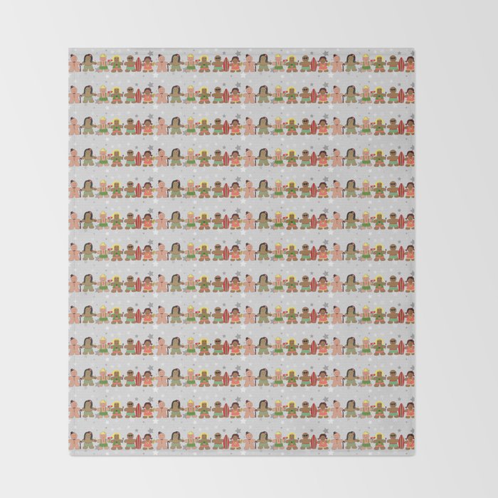 Gingerbread men and women on a gray background with stars. Gingerbread surfer. Gingerbread hula girl. Fun Christmas print. Throw Blanket Gallery Image 2