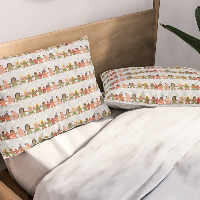 Gingerbread men and women on a gray background with stars. Gingerbread surfer. Gingerbread hula girl. Fun Christmas print. Pillow Sham Gallery Image 2