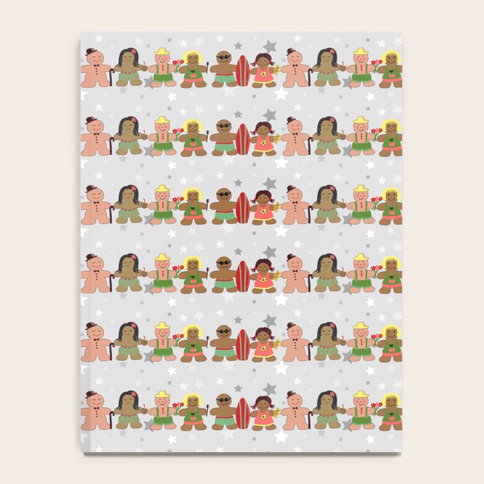 Gingerbread men and women on a gray background with stars. Gingerbread surfer. Gingerbread hula girl. Fun Christmas print. Notebook Gallery Image 4