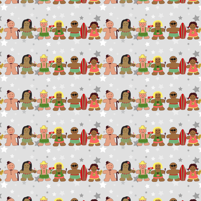 Gingerbread men and women on a gray background with stars. Gingerbread surfer. Gingerbread hula girl. Fun Christmas print. Coffee Mug Gallery Image 2