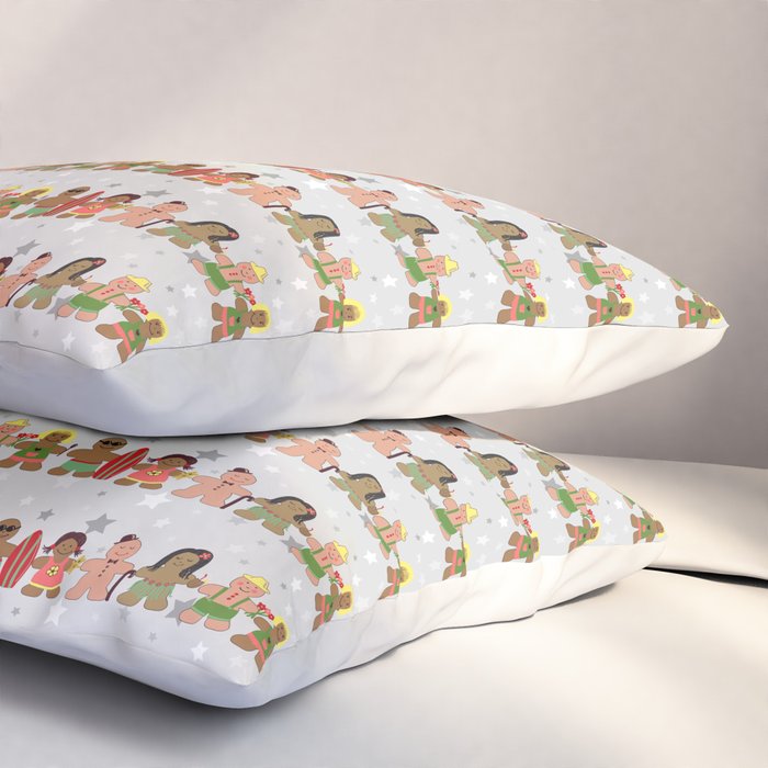 Gingerbread men and women on a gray background with stars. Gingerbread surfer. Gingerbread hula girl. Fun Christmas print. Pillow Sham Gallery Image 3