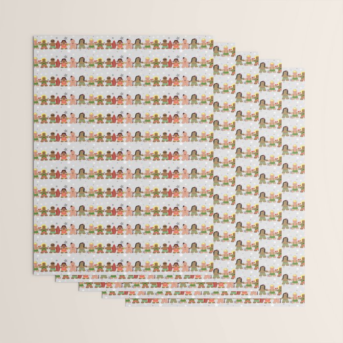 Gingerbread men and women on a gray background with stars. Gingerbread surfer. Gingerbread hula girl. Fun Christmas print. Wrapping Paper Gallery Image 3
