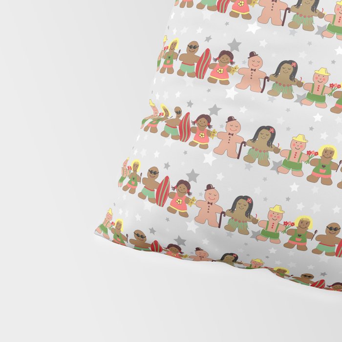 Gingerbread men and women on a gray background with stars. Gingerbread surfer. Gingerbread hula girl. Fun Christmas print. Pillow Sham Gallery Image 4