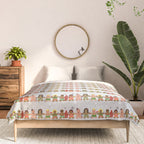 Gingerbread men and women on a gray background with stars. Gingerbread surfer. Gingerbread hula girl. Fun Christmas print. Comforter Gallery Image 3