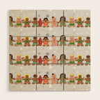 Gingerbread men and women on a gray background with stars. Gingerbread surfer. Gingerbread hula girl. Fun Christmas print. Wood Wall Art Gallery Image 1