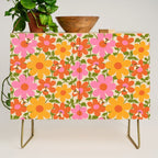 Bright Flowers and Bees Yellow Pink Orange Green Floral Credenza Gallery Image 1