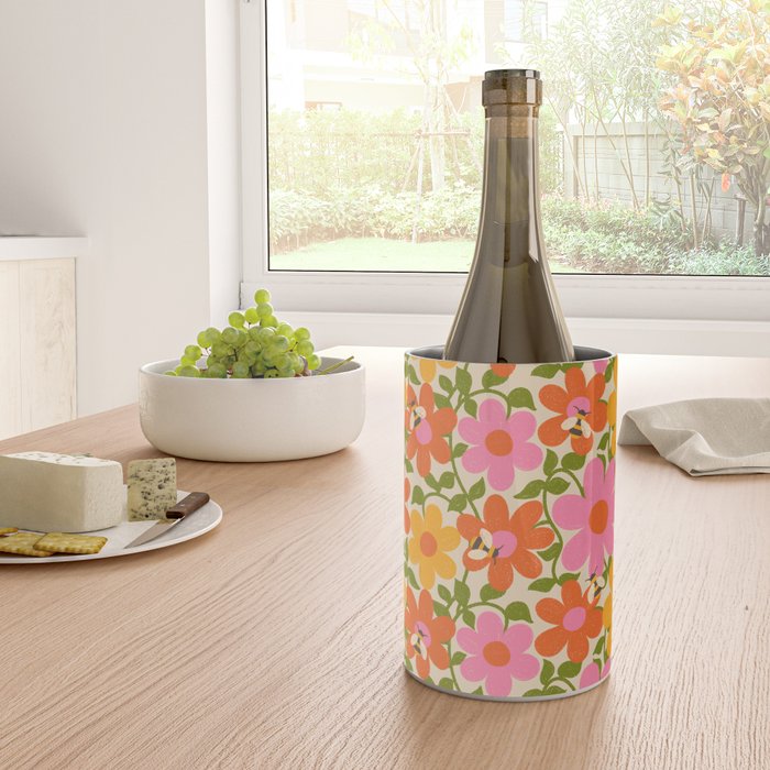 Bright Flowers and Bees Yellow Pink Orange Green Floral Wine Chiller Gallery Image 4