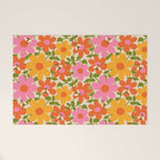 Bright Flowers and Bees Yellow Pink Orange Green Floral Welcome Mat Gallery Image 1