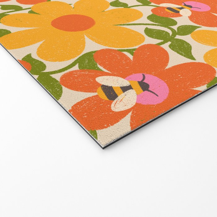 Bright Flowers and Bees Yellow Pink Orange Green Floral Welcome Mat Gallery Image 2