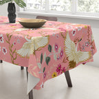 Chinoiserie cranes on pink, birds, flowers,  Tablecloth Gallery Image 3