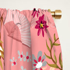 Chinoiserie cranes on pink, birds, flowers,  Window Curtain Gallery Image 2