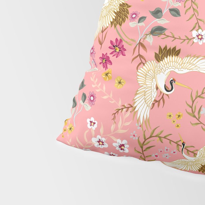 Chinoiserie cranes on pink, birds, flowers,  Pillow Sham Gallery Image 4