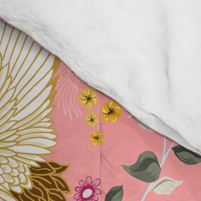 Chinoiserie cranes on pink, birds, flowers,  Comforter Gallery Image 4