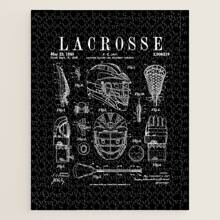 Lacrosse Player Equipment Vintage Patent Drawing Print Jigsaw Puzzle Gallery Image 1